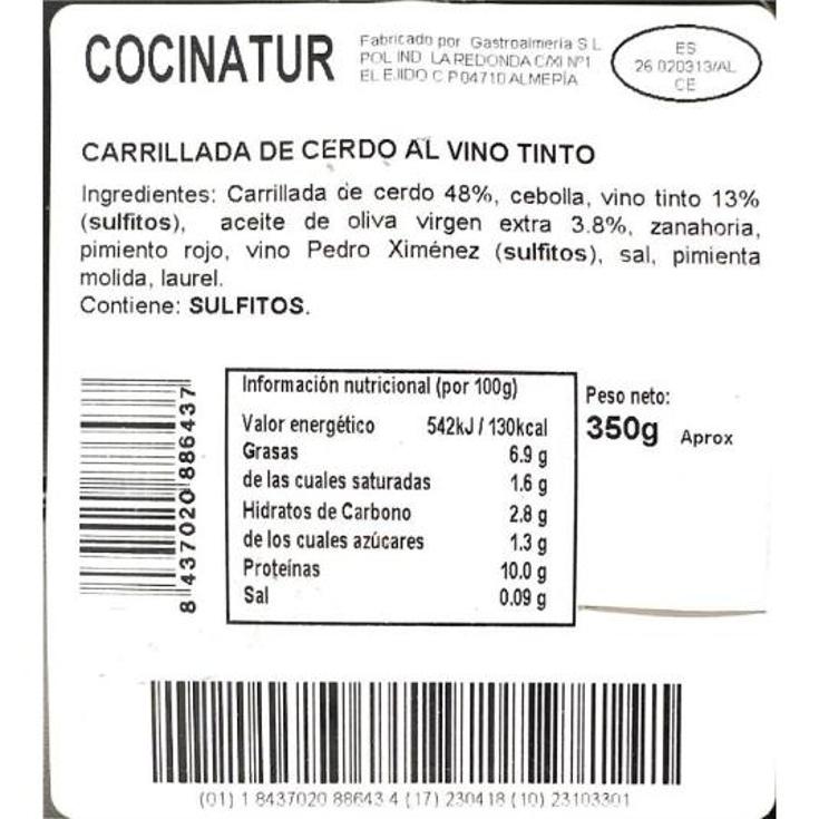 CARRILLADA CERDO AL VINO TINO COCINATUR BDJA 350 GR