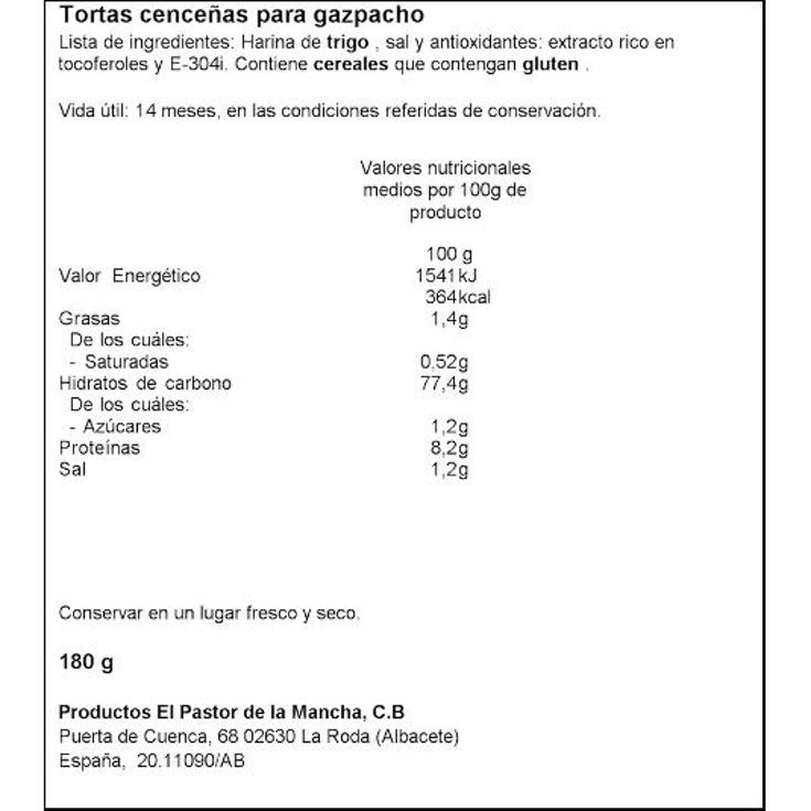 TORTAS CENCEÑAS PARA GAZ.MANCHE PAST.MANCHA BOLSA 180 GR