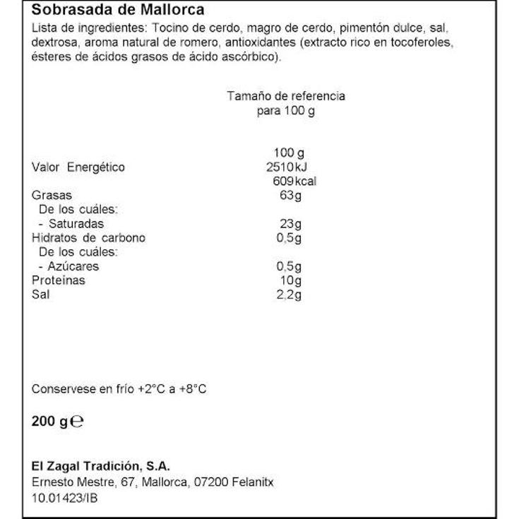 SOBRASADA MALLORCA EL ZAGAL TRRNA 200 GR