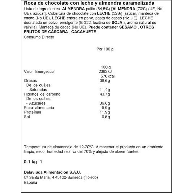 ROCAS DE ALMENDRA CON CHOCOLATE DELAVIUDA CAJA 100 GR