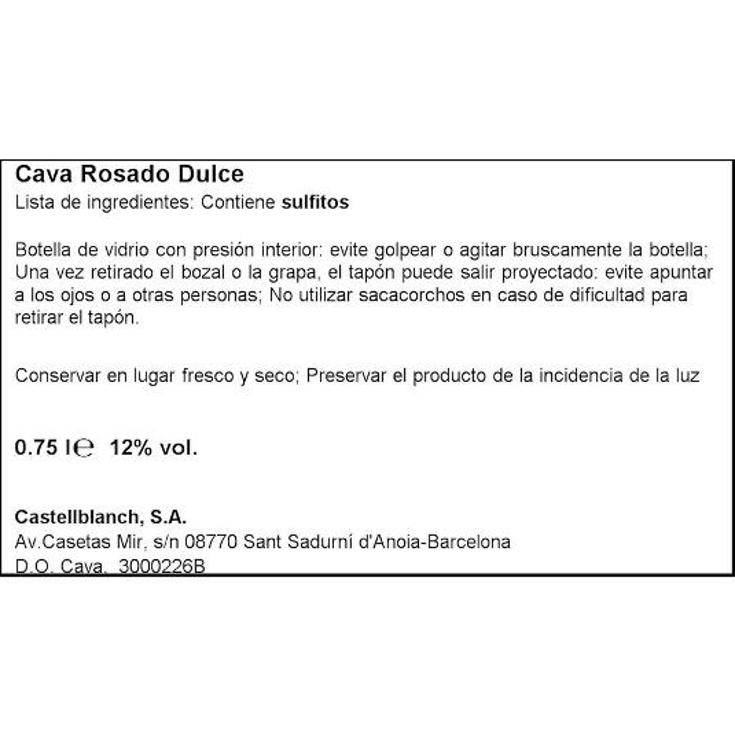 CAVA ROSADO DULCE 11,5º CASTELLBLANC BTLLA 75 CL