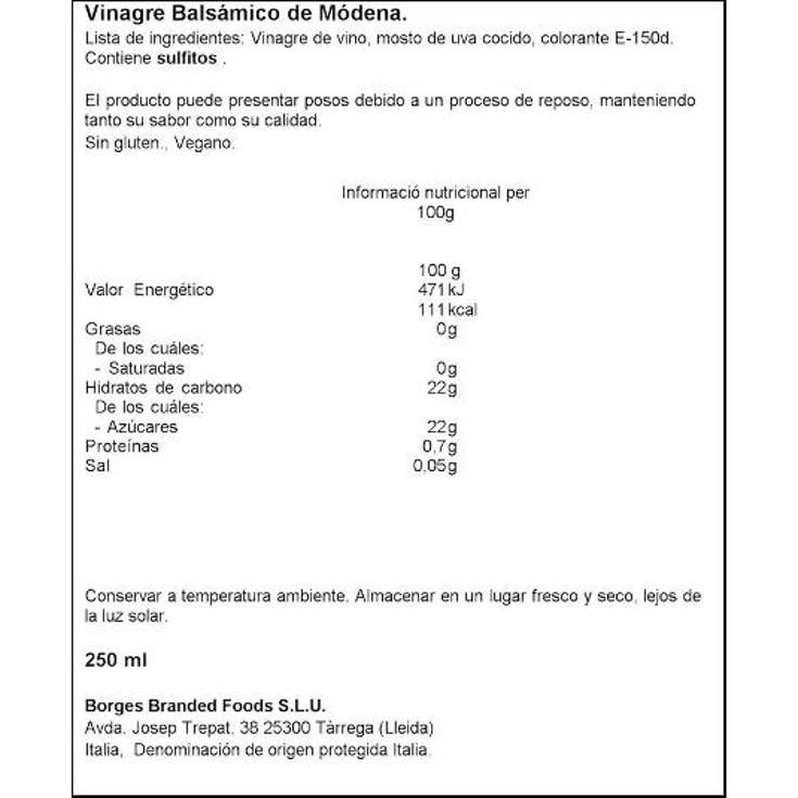 VINAGRE MODENA BORGES FRASCO 250 ML