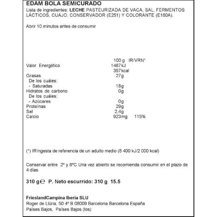 QUESO EDAM SEMICURADO CUÑA ROYAL ORANGE UNIDAD 285 GR