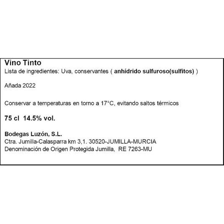 VINO TINTO JUMILLA JOVEN 14º LUZON BTLLA 75 CL