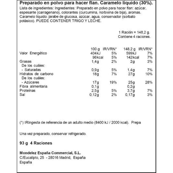 PREPARADO PARA FLAN (4 RACIONES ROYAL PQTE 93 GR