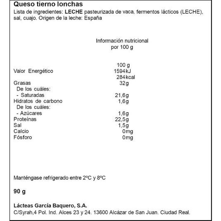 QUESO TIERNO LONCHAS G.BAQUERO PQTE 90 GR