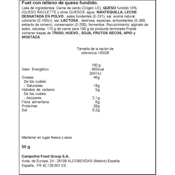 MINI FUET CON QUESO SNACK IN CAMPOFRIO UNIDAD 50 GR