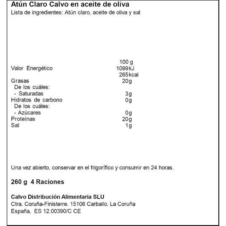 ATUN CLARO ACTE.OLIVA 3+1X52G CALVO PACK 208 GR