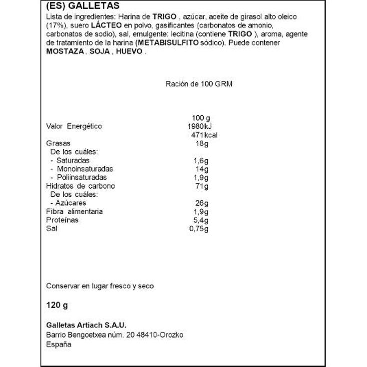 GALLETAS PRINCESA ARTIACH PQTE 120 GR