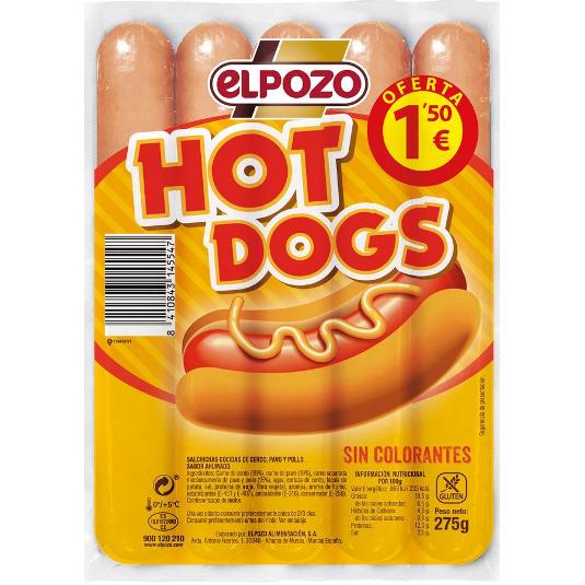 SALCHICHAS HOT DOG ELPOZO PQTE 275 GR