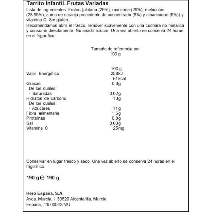 BABY T. FRUTAS VARIAS HERO FRASCO 190 GR