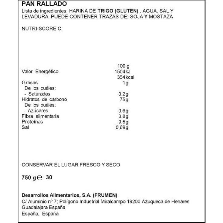 PAN RALLADO SPAR PQTE 750 GR