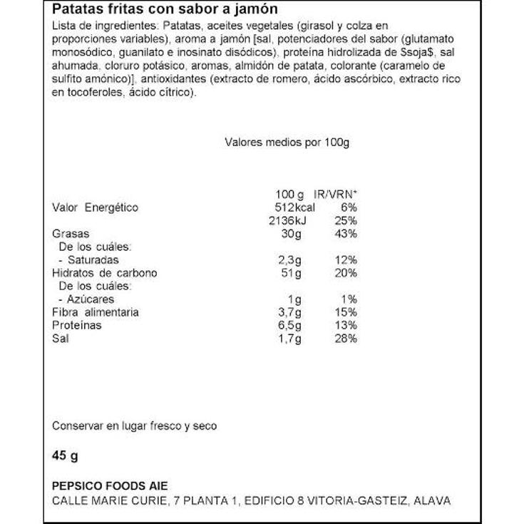 PATATAS FRITAS RUFFLES JAMON BOLSA 45 GR