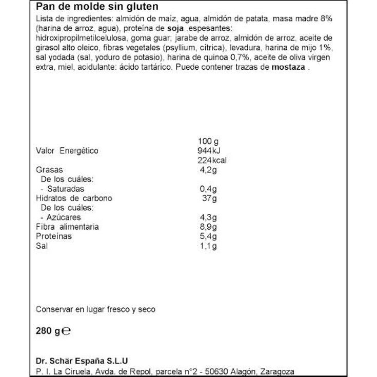 PAN SANDWICH SUPER SIN GLUTEN SCHÄR BOLSA 280 GR