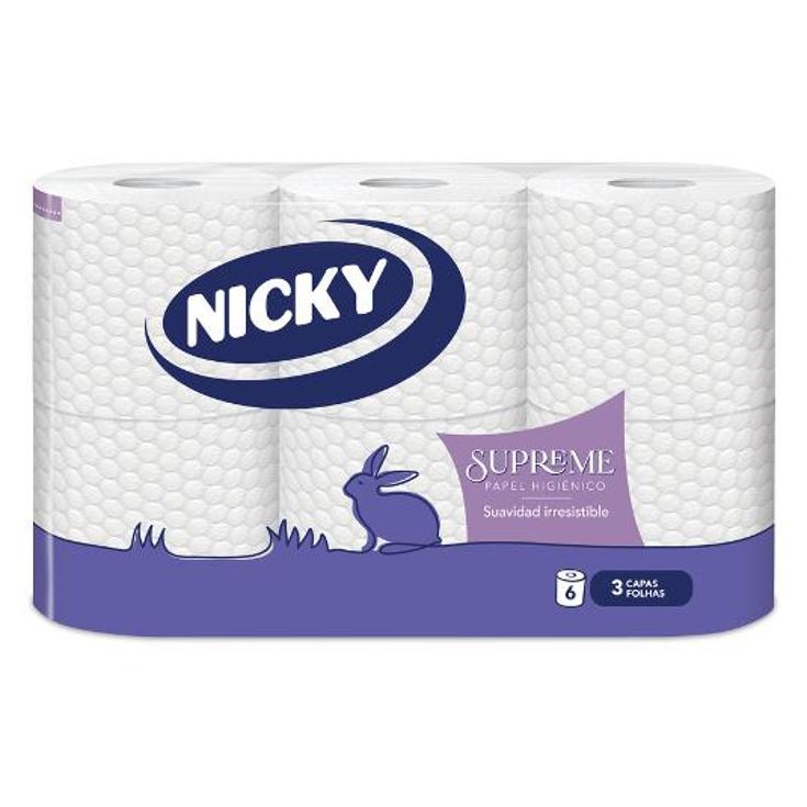 PAPEL HIGIENICO SUPREME 3 CAPAS NICKY PACK 6 UD