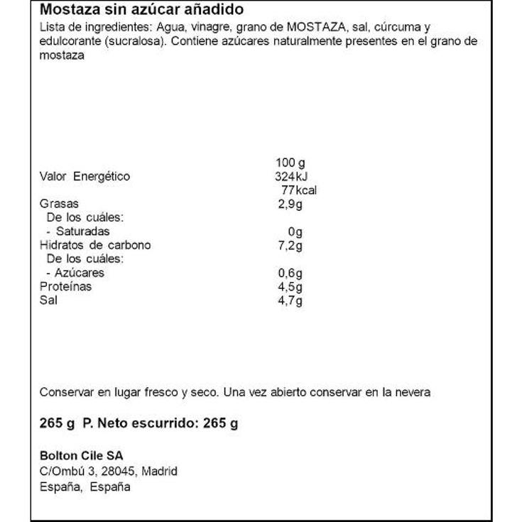 MOSTAZA CERO AZUCARES AÑADIDOS PRIMA PET 265 GR