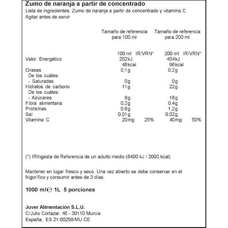 ZUMO 100% NARANJA JUVER BRIK 1 LT