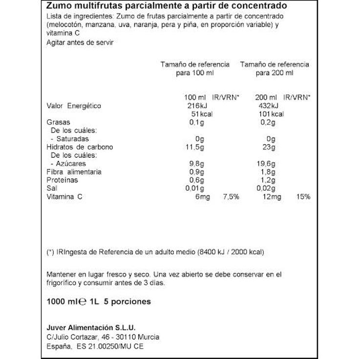 ZUMO MULTIFRUTAS JUVER BRIK 1 LT