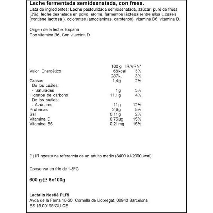 LCASEI FRESA 6X100 NESTLE PACK 600 GR