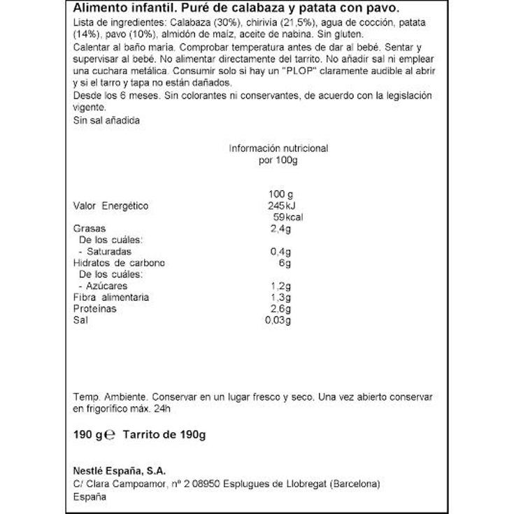 TARRITO VERDURITAS CON PAVO NESTLE FRASCO 190 GR