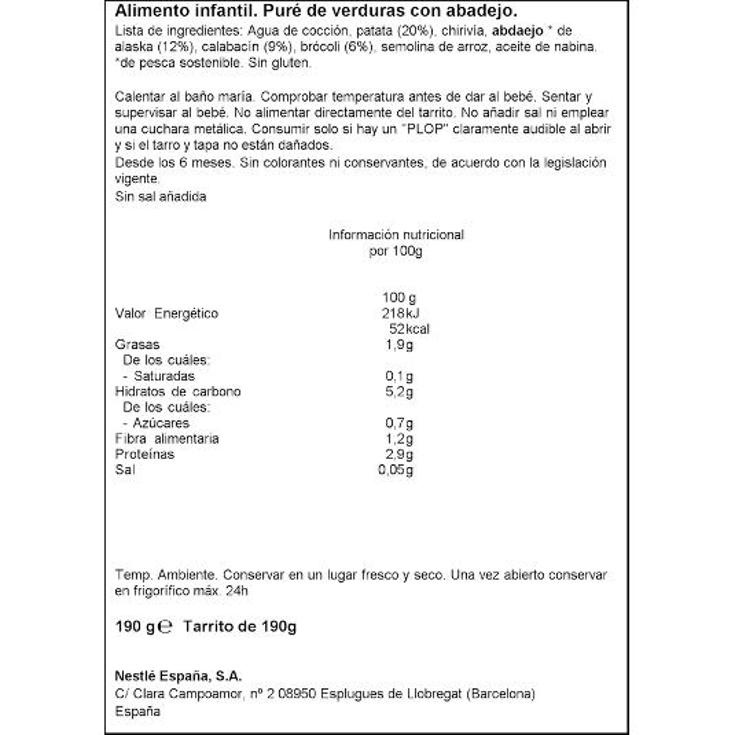 TARRITO VERDURAS CON PESCADO NESTLE FRASCO 190 GR