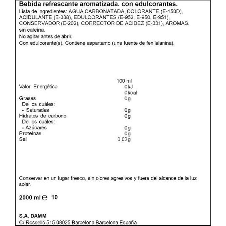 REFRESCO COLA CERO CERO SPAR BTLLA 2 LT