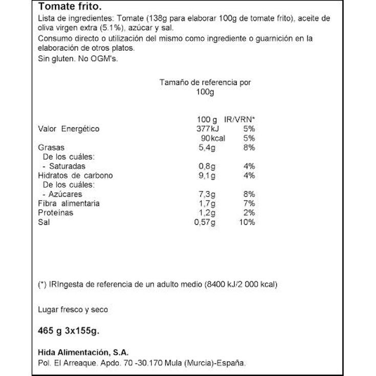 TOMATE FRITO 3X155G HIDA PACK 465 GR