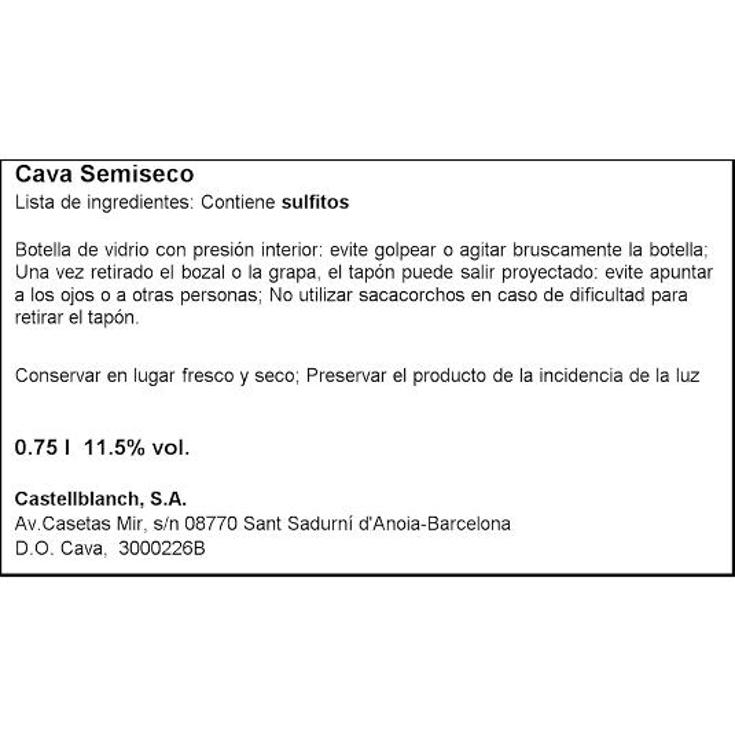 CAVA SEMI SECO 11,5º CASTELLBLANC BTLLA 75 CL