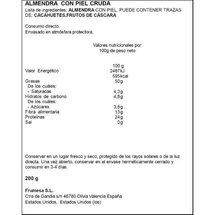 ALMENDRA CRUDA SPAR BOLSA 200 GR