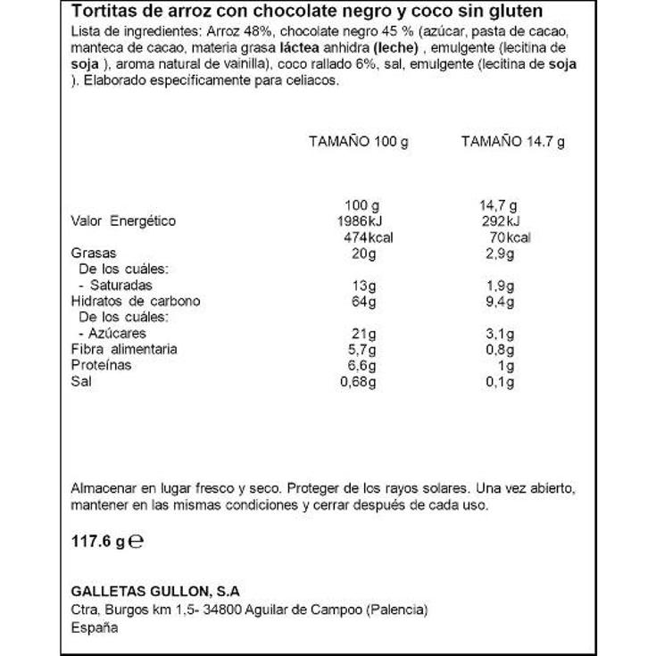 TORTITAS ARROZ CHOCO/COCO VITALDAY PQTE 117 GR