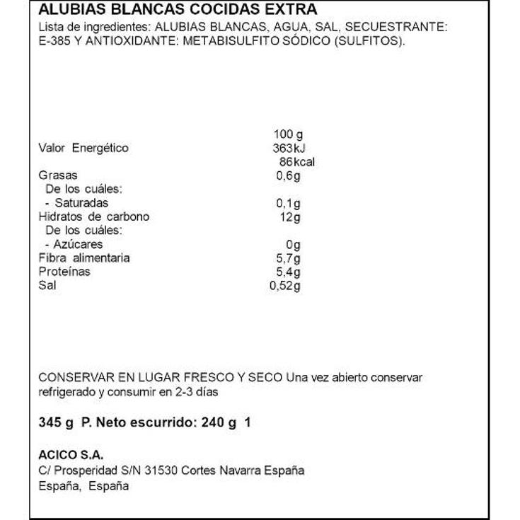 ALUBIAS COCIDAS SPAR FRASCO 240 GR