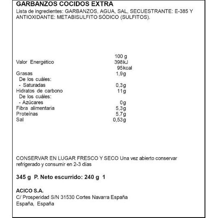 GARBANZO COCIDO SPAR FRASCO 240 GR