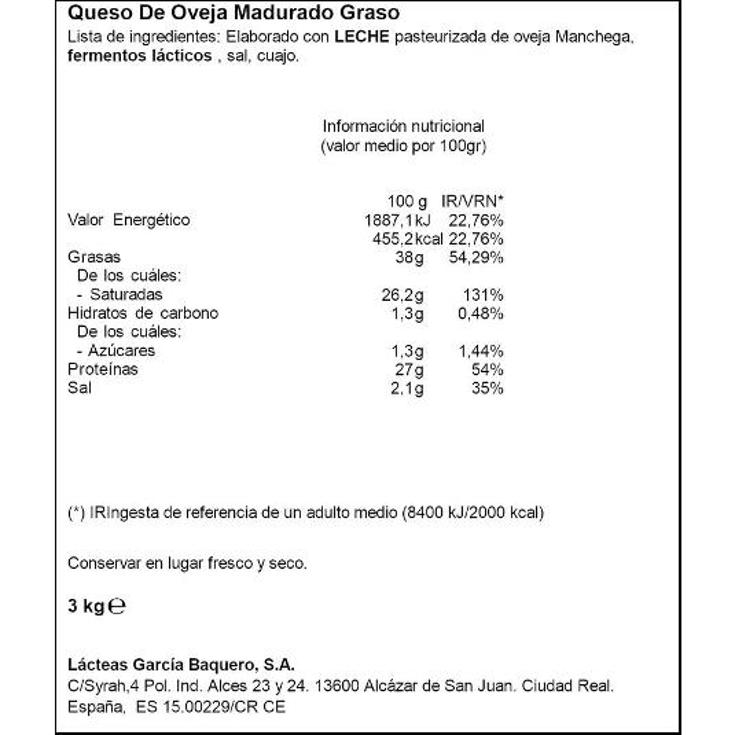 QUESO MANCHEGO VIEJO VILLACENT G.BAQUERO