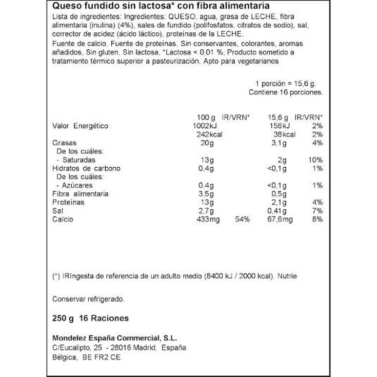 QUESO FUNDIDO PORC.SIN LACTOSA EL CASERIO UNIDAD 250 GR