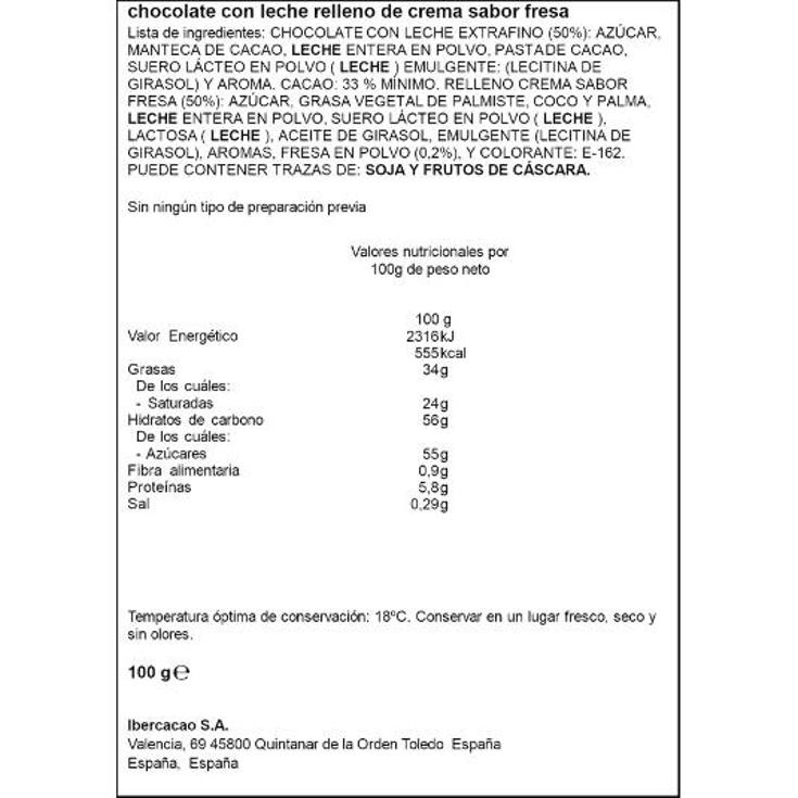 CHOCOLATE RELLENO FRESA SPAR PTLLA 100 GR