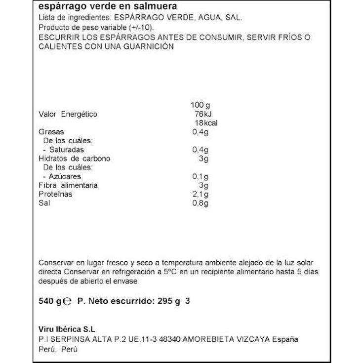 ESPARRAGOS VERDE PRIMERA 14/20 SPAR FRASCO 295 GR