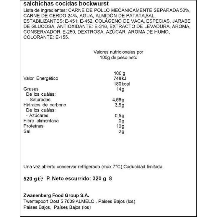 SALCHICHAS BOCKWURST 8PI SPAR FRASCO 320 GR