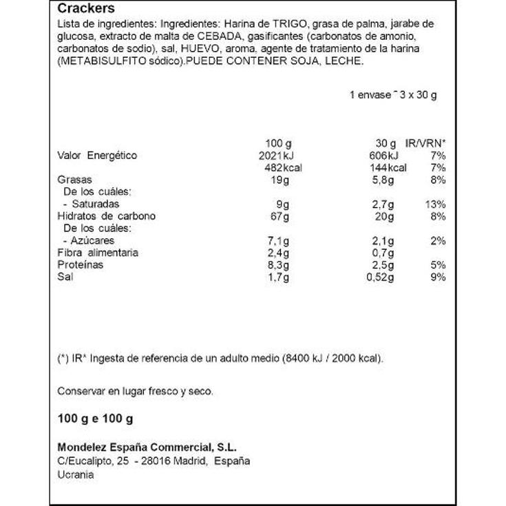 CRACKERS TUC PQTE 100 GR