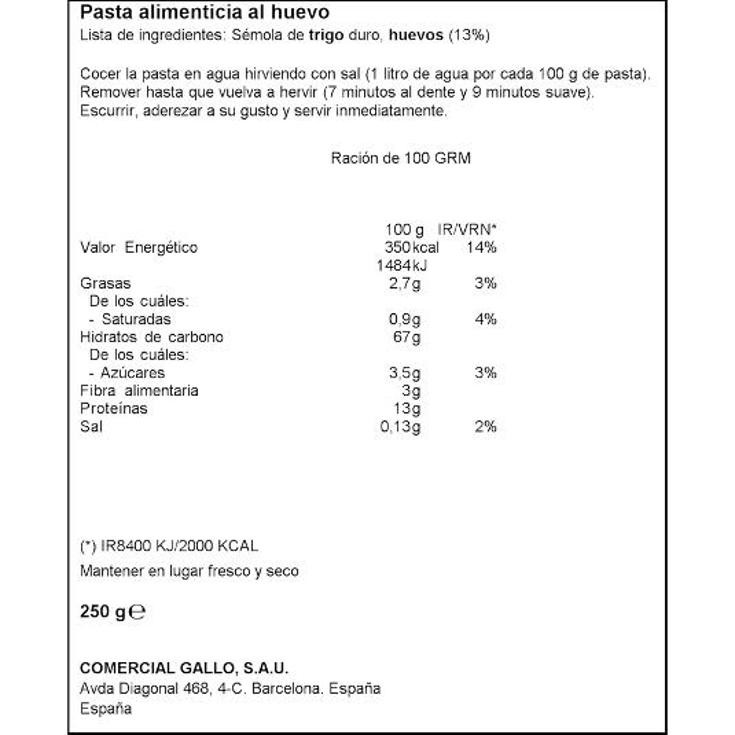 SPAGHETTI AL HUEVO GALLO PQTE 250 GR
