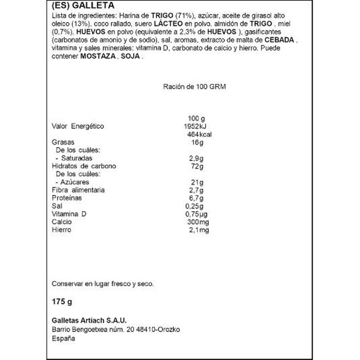 GALLETAS CHIQUILIN ARTIACH PQTE 175 GR