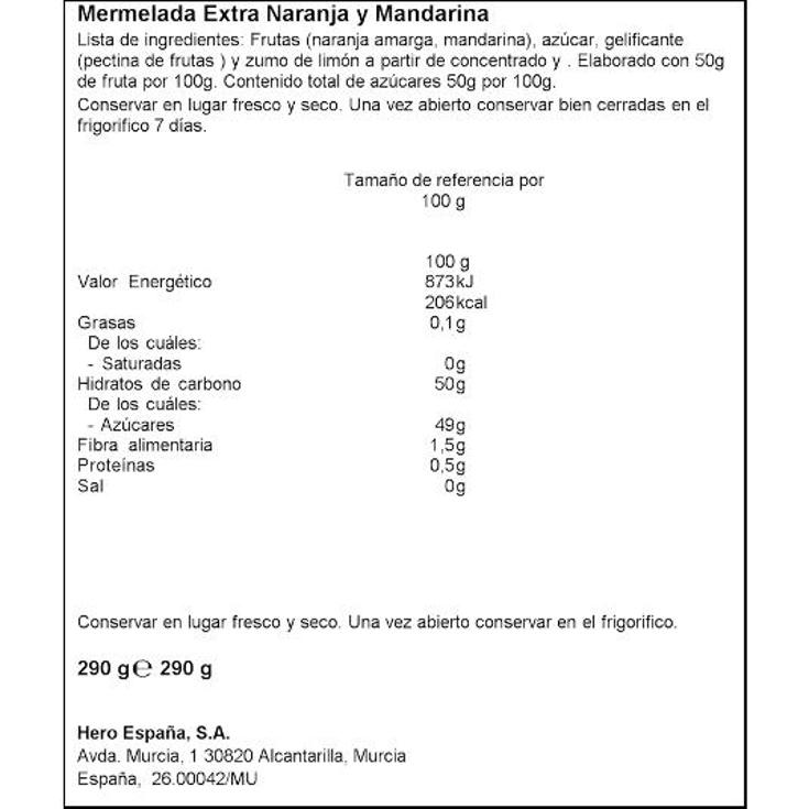 MERMELADA TEMPOR. NJA/MAND.1886 HERO FRASCO 290 GR