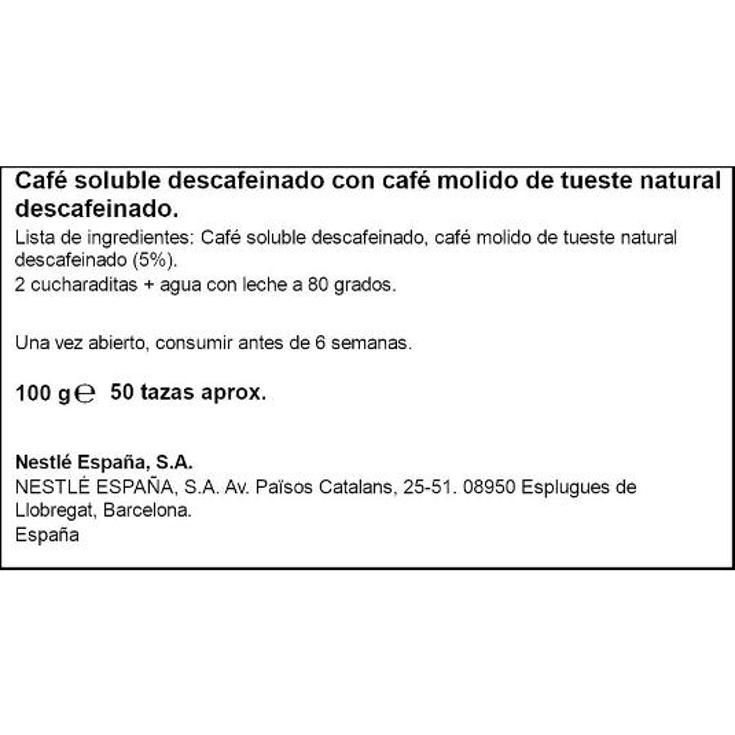 CAFE SOLUBLE DESCAFEINADO GOLD NESCAFE FRASCO 100 GR