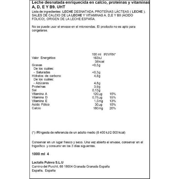 LECHE DESNATADA CALCIO SPAR BRIK 1 LT