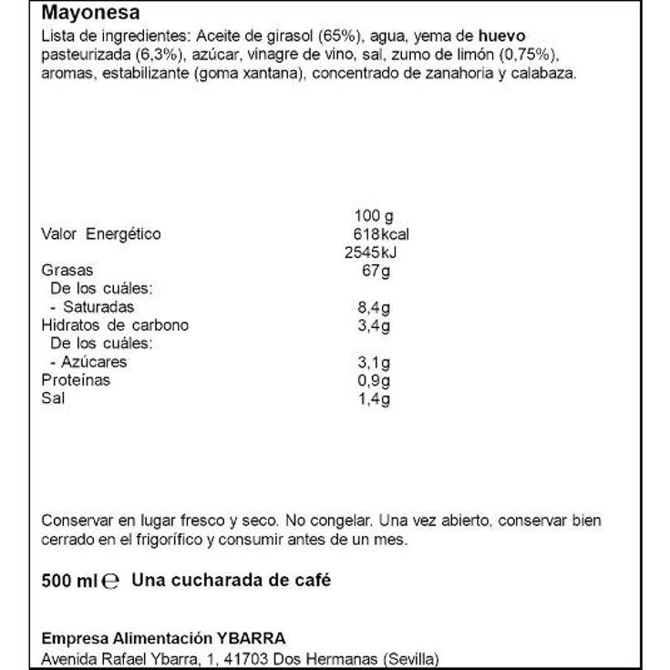 MAYONESA (BOCABAJO) YBARRA PET 500 ML