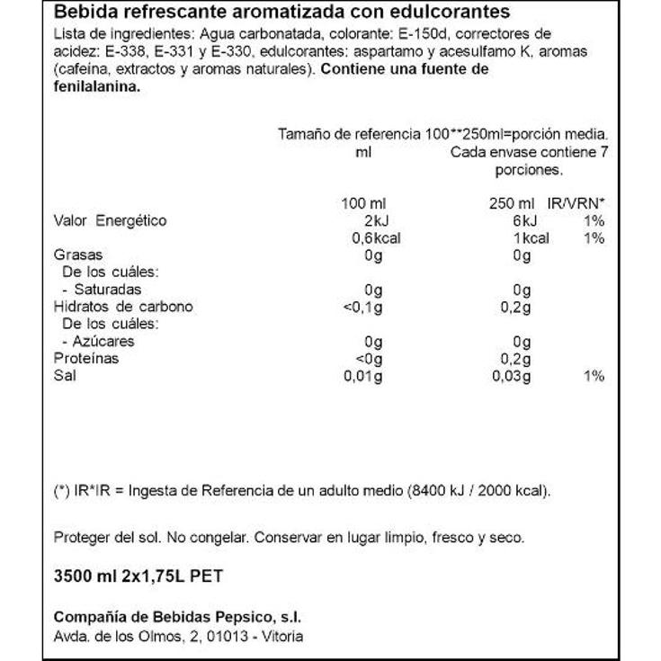 PEPSI ZERO BIPACK 2X1750 ML. PEPSI PACK 3500 ML