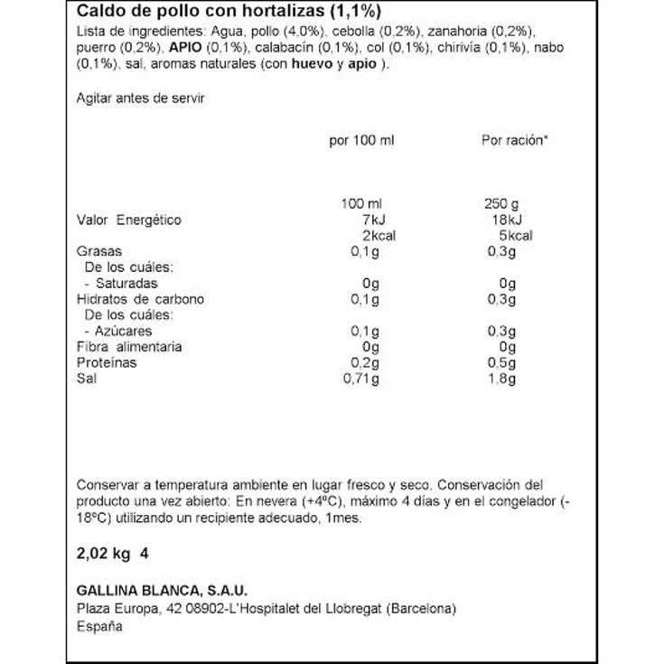 CALDO CASERO POLLO Y 8 VERDURAS G.BLANCA BRIK 1 LT