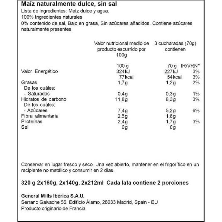 MAIZ DULCE LIGERO 2X140 GR GIGANT VERDE PACK 280 GR