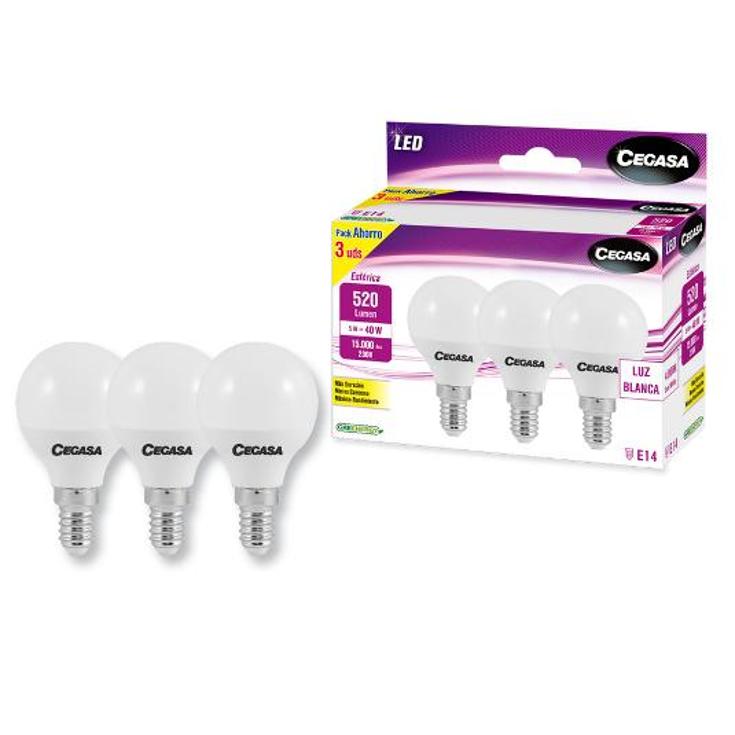 LAMPARA LED ESFER.E14 FRIA PACK CEGASA PACK 3 UD