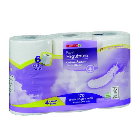 P.HIGIENICO EXTRASUAVE 4 CAPAS SPAR PQTE 6 UD
