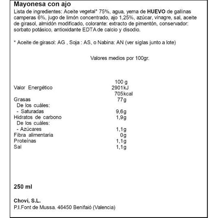 MAYONESA AJONESA CHOVI PET 250 ML